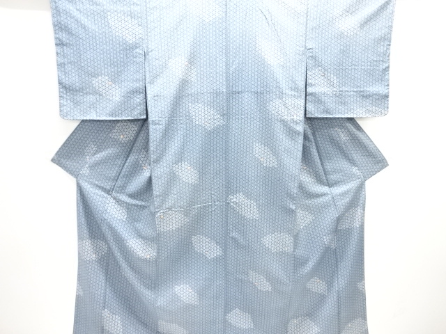 未使用品　草花に扇模様手織り紬着物